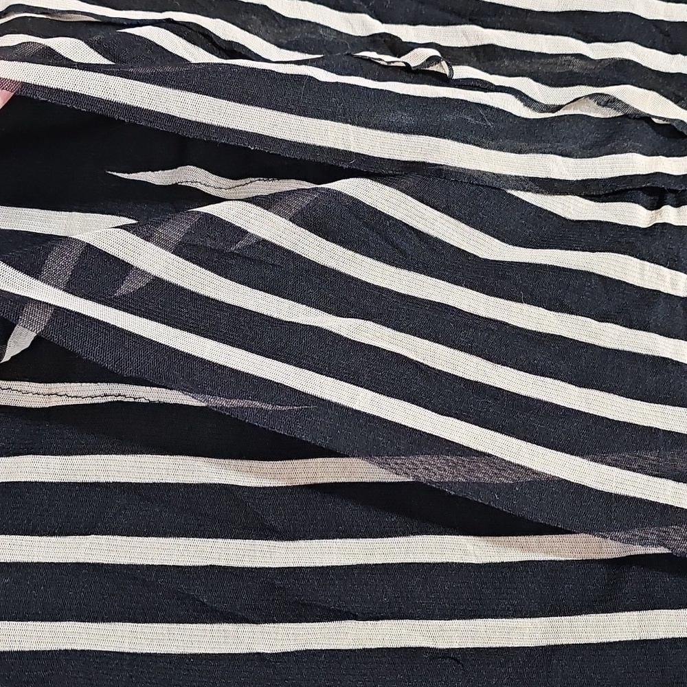 Dana Buchman Black White Striped Tiered Pleated Mesh 3/4 Sleeve Top Size M - Picture 6 of 8